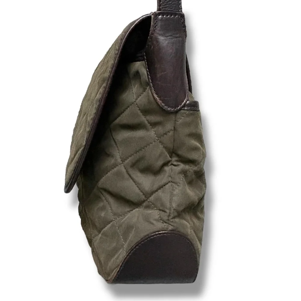 Quilted Olive Green Lauren Ralph Lauren Crossbody Bag Leather Trim - Picture 4 of 8